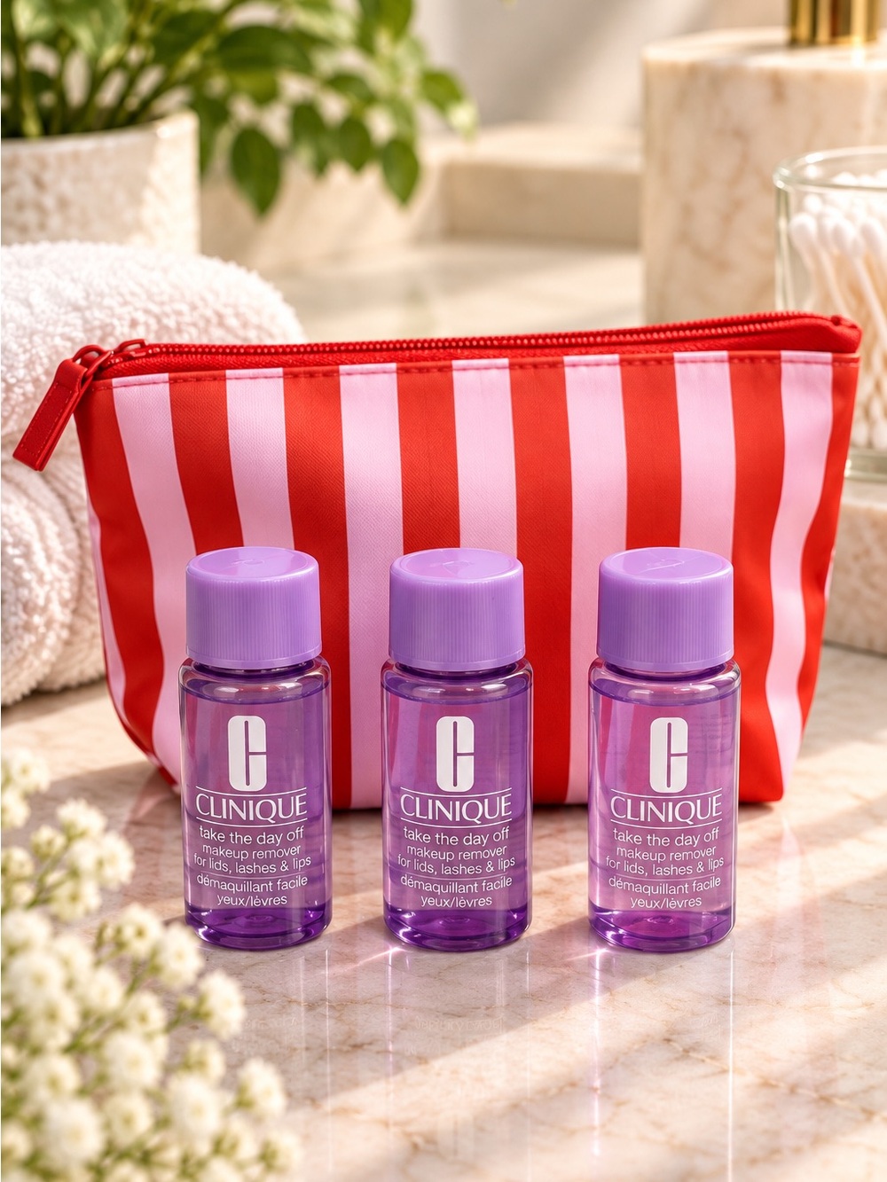 Clinique Take The Day Off Travel Size Makeup Remover Trio + Cosmetic Bag NEW